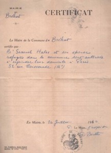 war 26 juillet 1940 certificat refugies Brechat  autorises a rejoindre Paris